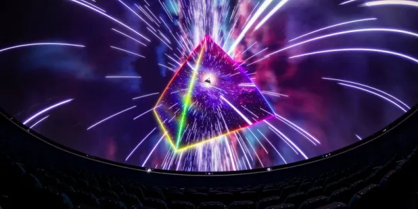 Promotional image of a dome screen showing Pink Floyd's Dark Side of the Moon Planetarium Show