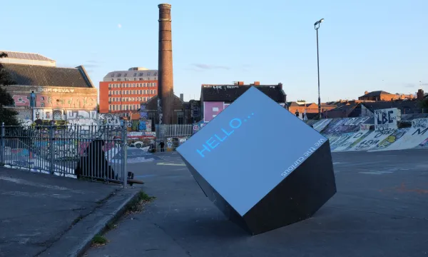 Curious cube in a skatepark 