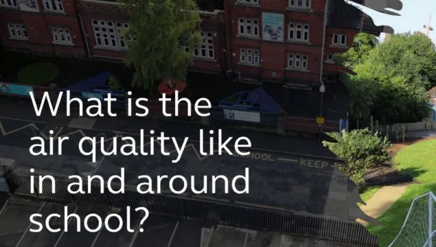 Video title page with the words What is the air quality like in and around school?