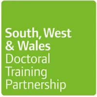This image shows the South, West & Wales Doctoral Training Partnership logo. It shows white writing on a green background.