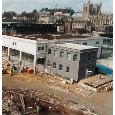 The At-Bristol/We The Curious building being refurbished, with lots of building works around it. 1999. 