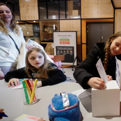 Visitors could write their questions and ideas for Kath and Thalia on postcards...