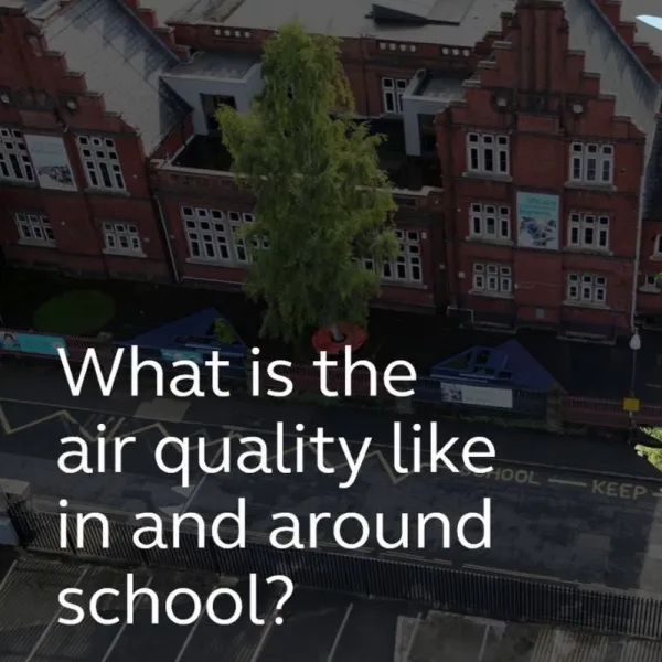 Video title page with the words What is the air quality like in and around school?